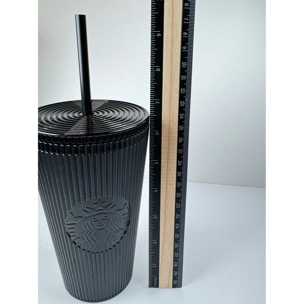 Starbucks 2024 Black Pleated Metallic‎ Core Tumbler 16oz Cold Cup Grande